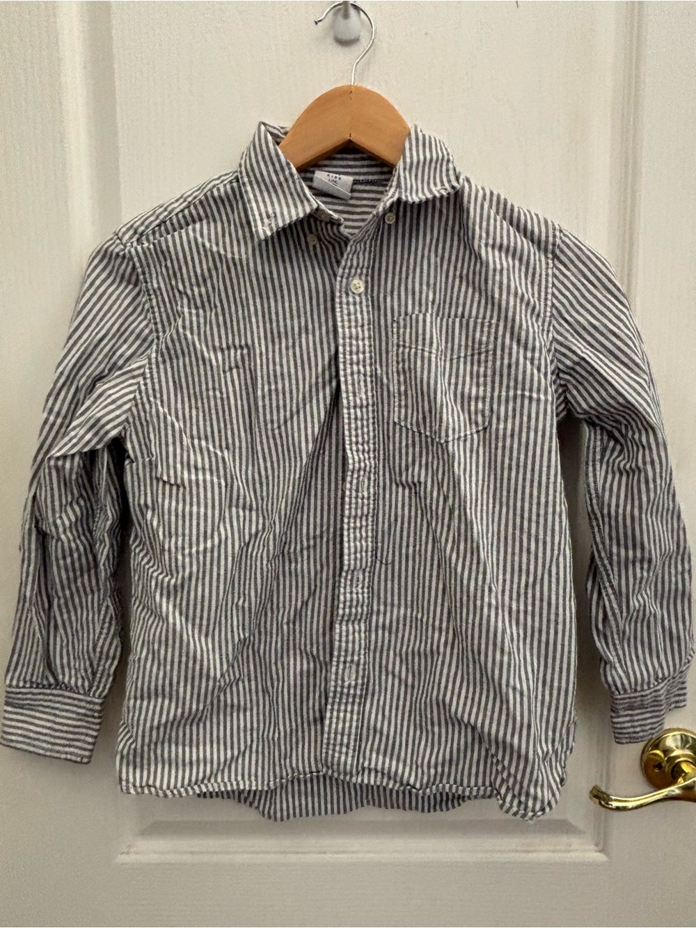 Boys Striped Button-Down Shirt grey and White